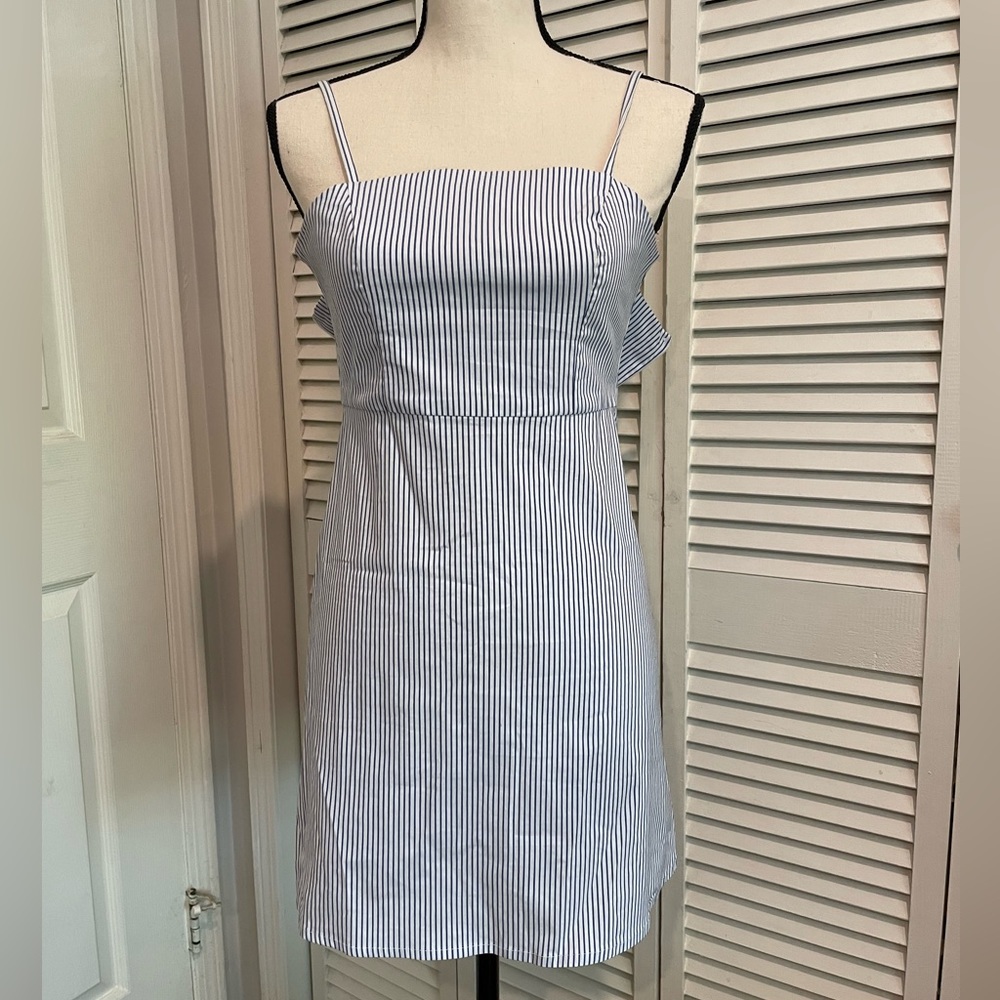 Blue and white stripped mini dress